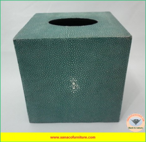Square Faux Shagreen Tissue Box in TURQUOISE color
